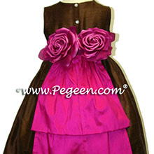 chocolate brown and raspberry flower girl dresses