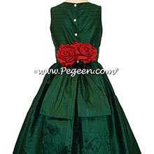 Forest Green Silk Flower Girl Dresses style 383 by Pegeen