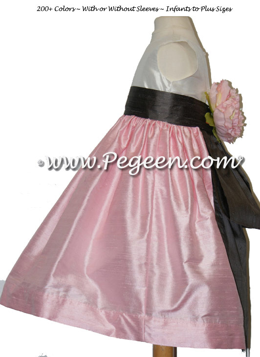 Hibiscus Pink and Pewter Gray flower girl dresses Style 383