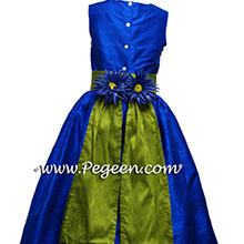 indigo blue and grass green flower girl dresses