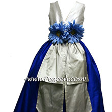 Indigo Blue and   Platinum silver gray junior bridesmaids dresses