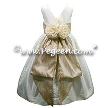 Antique White and Oatmeal silk Flower Girl Dress - Style 383