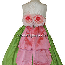 Gumdrop pink and Jasmine Green Flower Girl Dresses by PEGEEN 