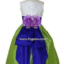 Royal purple and apple green flower girl dresses Style 383