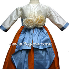 Tangerine and blue long sleeve flower girl dresses