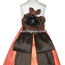 ORANGE, CHOCOLATE AND Antique White CUSTOM FLOWER GIRL DRESSES