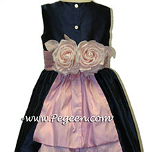 Navy and pink flower girl dresses