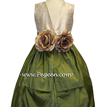 Toffee (champagne) and olive green flower girl dresses