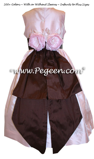 Peony pink and burgundy Custom Silk Flower Girl Dress Style 383
