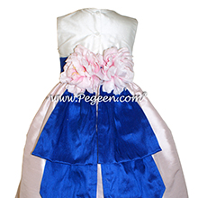 Ivory and Peony Pink and Saphire Blue Flower Girl dress style 383 by Pegeen