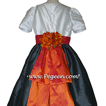 Pewter graw and mango orange silk flower girl dress