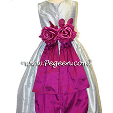 Platinum and flamingo flower girl dresses