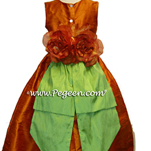 Pumpkin and apple green flower girl dresses