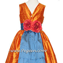 ARIAL BLUE AND PUMPKIN flower girl dresses