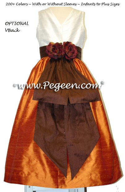 Pumpkin and Chocolate Brown Flower Girl Dresses Style 383