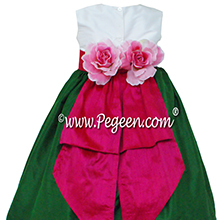 Emerald and Raspberry Pink Flower Girl Dresses - PEGEEN