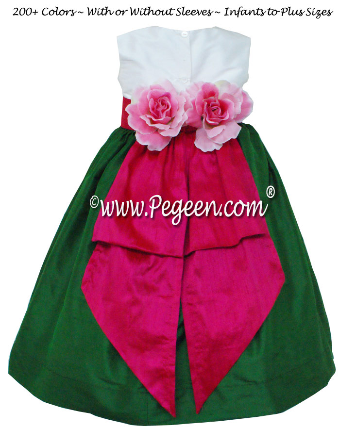 Emerald and Raspberry Pink flower girl dresses Style 383