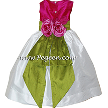 raspberry pink and grass green Flower Girl Dresses