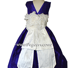 royal purple and white silk flower girl dresses