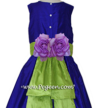 Royal purple and apple green flower girl or Jr Bridesmaids dresses Style 383