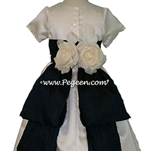 Ivory Satin and Navy flower girl dresses style 383 by Pegeen