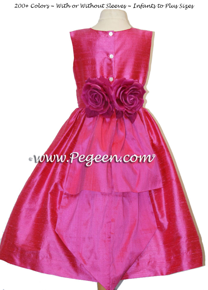 Flower Girl Dresses Lipstick - Hot Pink with Back Flowers Style 383