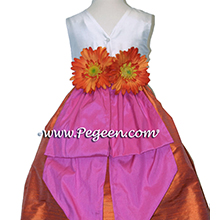 orange and hot pink silk flower girl dresses