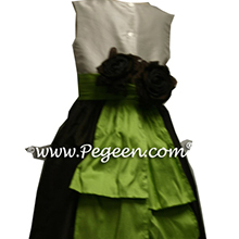 dark chocolate brown and green silk  flower girl dresses