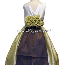 SUMMER GREEN AND IRIS silk Flower Girl Dresses with roses