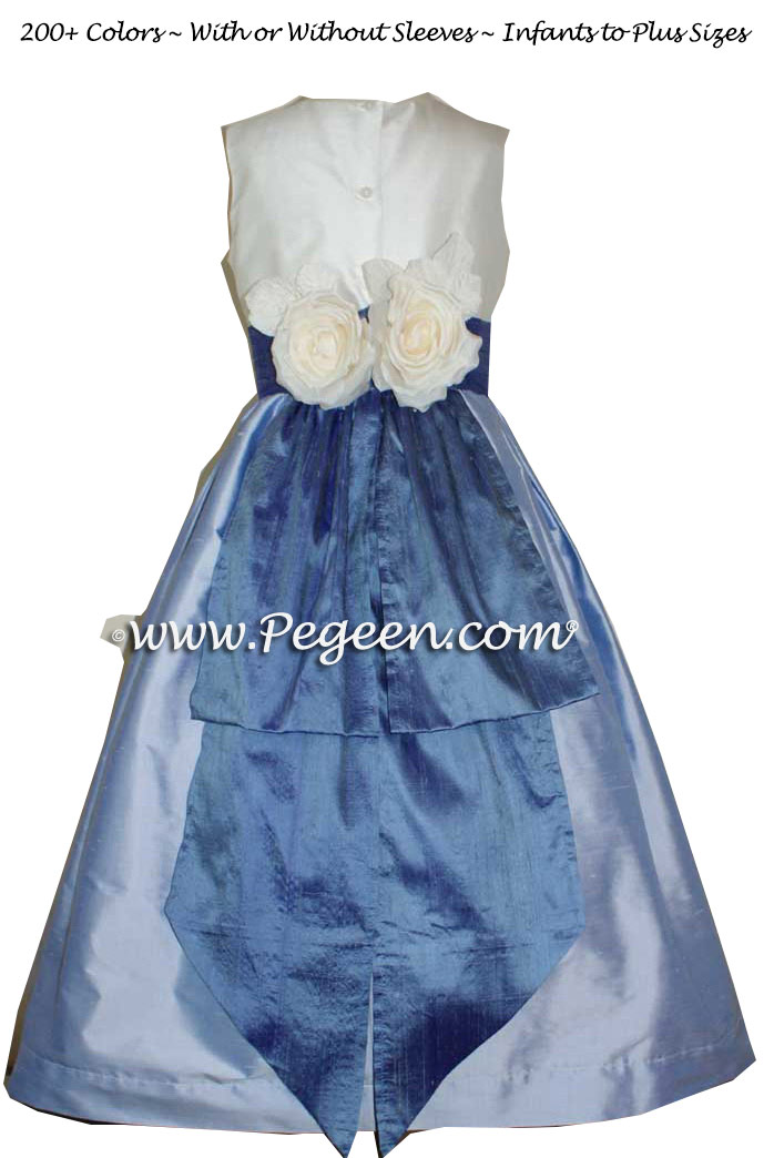 Flower girl dresses in Hydrangea blue and wisteria Style 383 | Pegeen