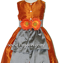Orange and gray brown flower girl dress