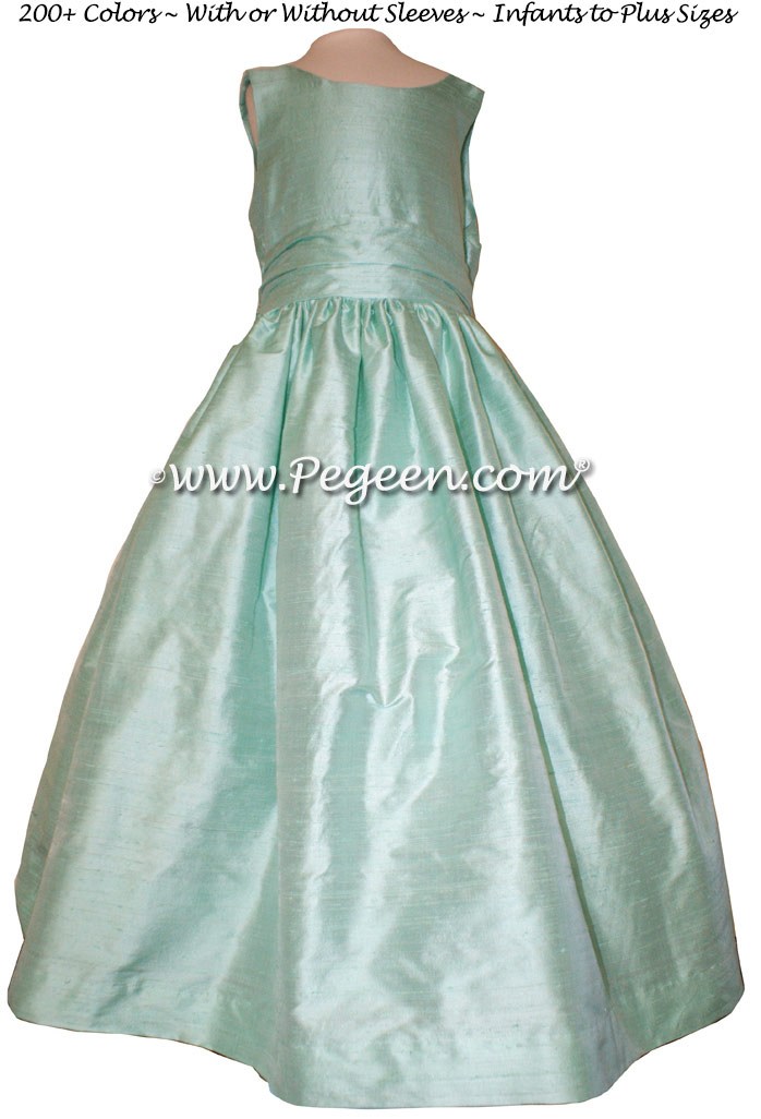 Light Aqualine Custom Silk flower girl dresses Style 388