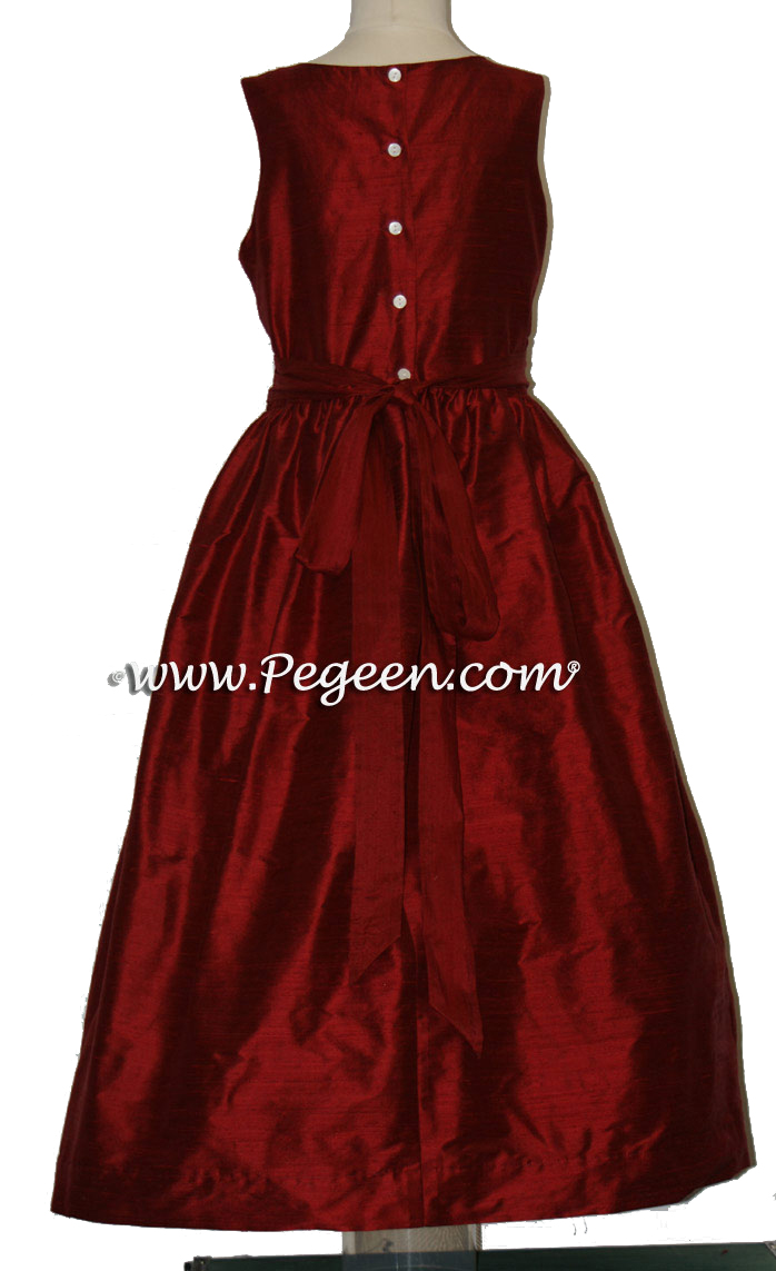 Cranberry (Garnet)  flower girl dresses in silk style 388