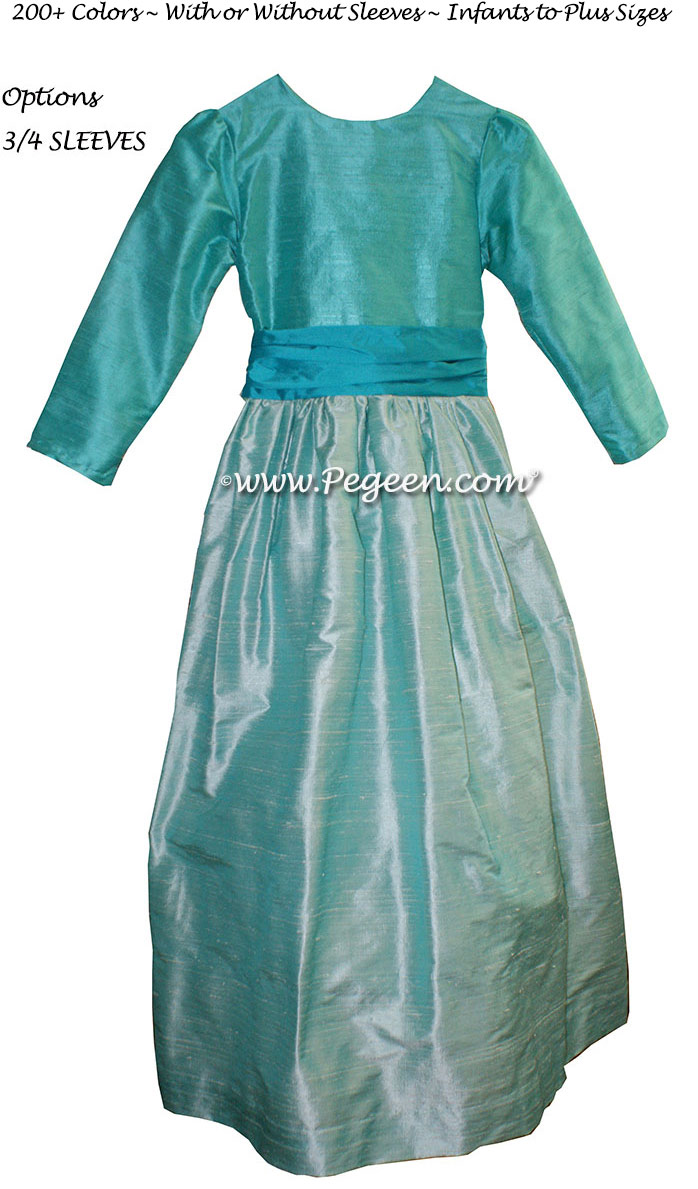 Jr BRIDESMAIDS DRESSES in Bahama breeze, turquoise and sea glass silk