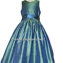 Blue Spruce and Storm Blue flower girl dresses Style 388 by Pegeen