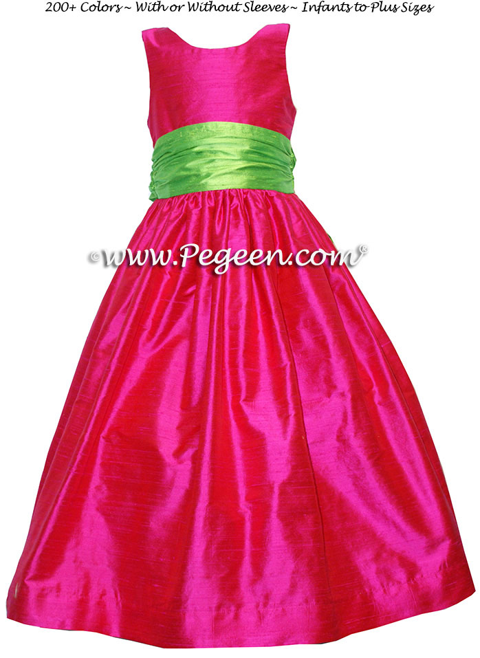 Boing (hot pink) and green Silk Flower Girl Dresses and Jr Bridesmaids Style 388