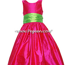 Boing (hot pink) and Keylime Silk Flower Girl Dresses style 388 by Pegeen