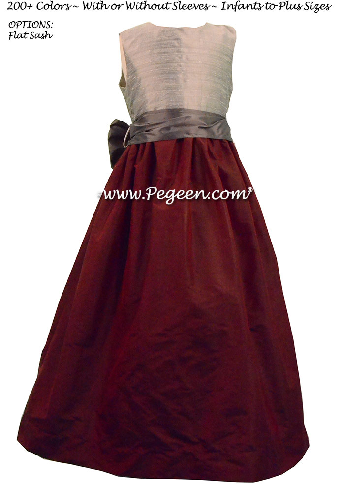 BURGUNDY, PEWTER, AND SILVER JUNIOR BRIDESMAIDS DRESSES