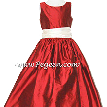 Claret Red and New Ivory Custom Silk Flower Girl Dress Style 388