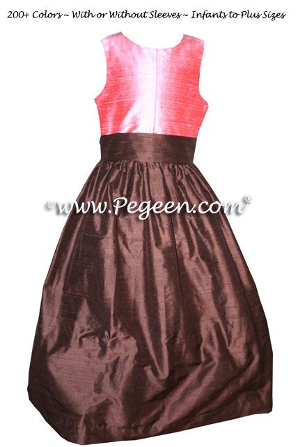 Junior Bridesmaids dress in gumdrop and chocolate brown - Pegeen Style 388