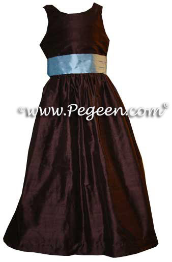 Chocolate Brown and Caribbean Blue Flower Girl Dresses Style 398