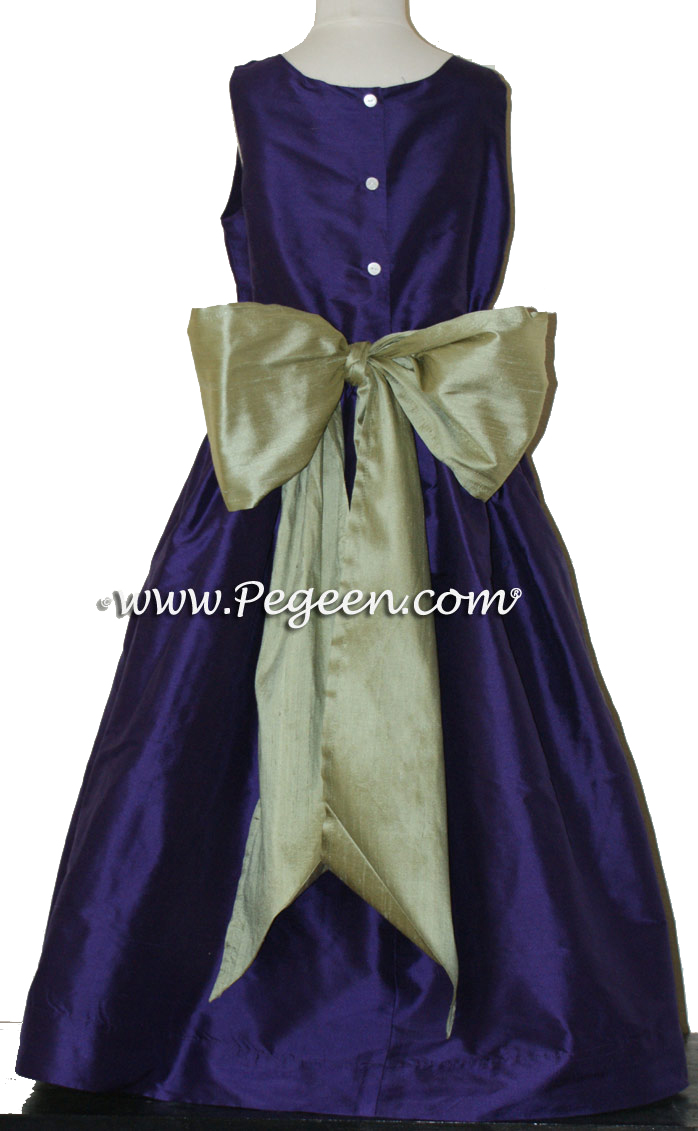 Flower Girl Dress in Deep Plum and Sage Green  - Pegeen Style 388