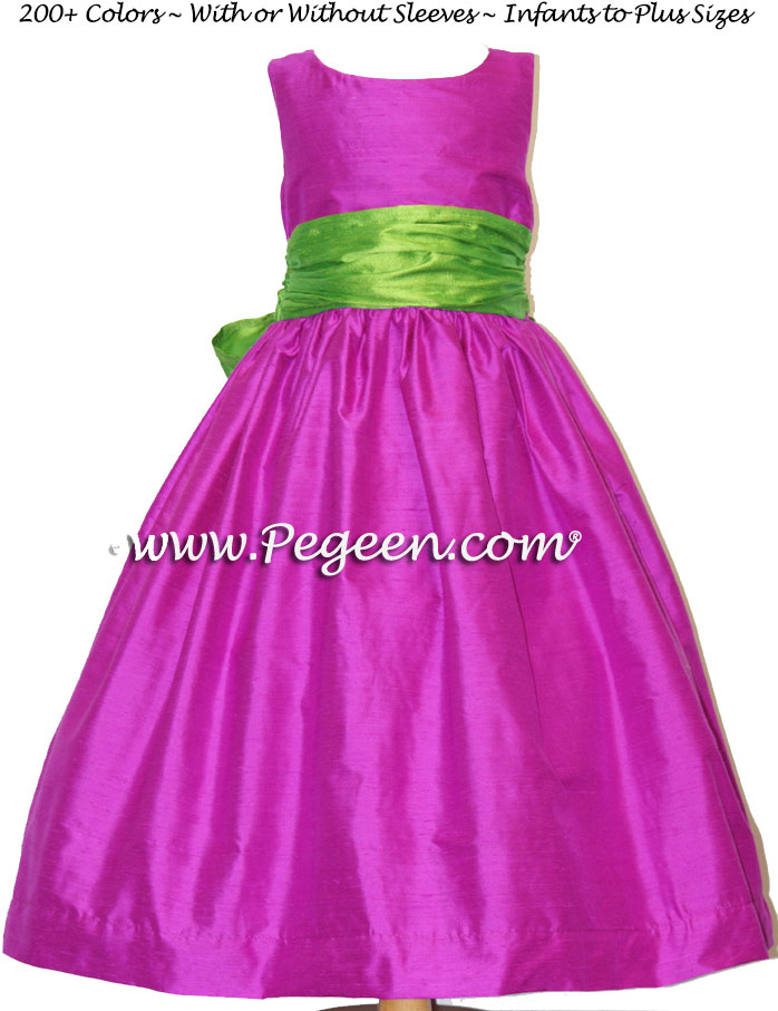Flower Girl Dress in key lime green and fuchsia - Pegeen Style 388