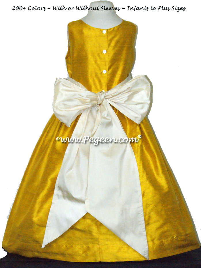 Flower Girl Dress in Goldenrod Yellow and Buttercreme - Pegeen Style 388