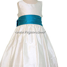 Oceanic Blue and Antique White Flower Girl Dresses Style 388
