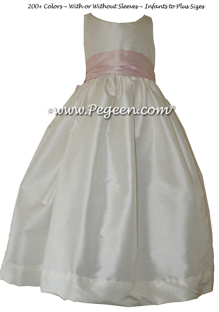 Peony Pink and Antique White flower girl dresses