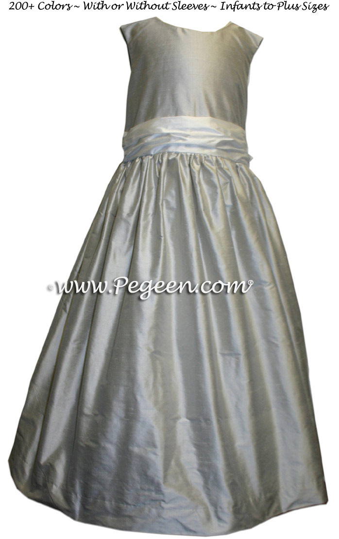 Silk Flower Girl Dresses in Platinum -  Classic Style 388