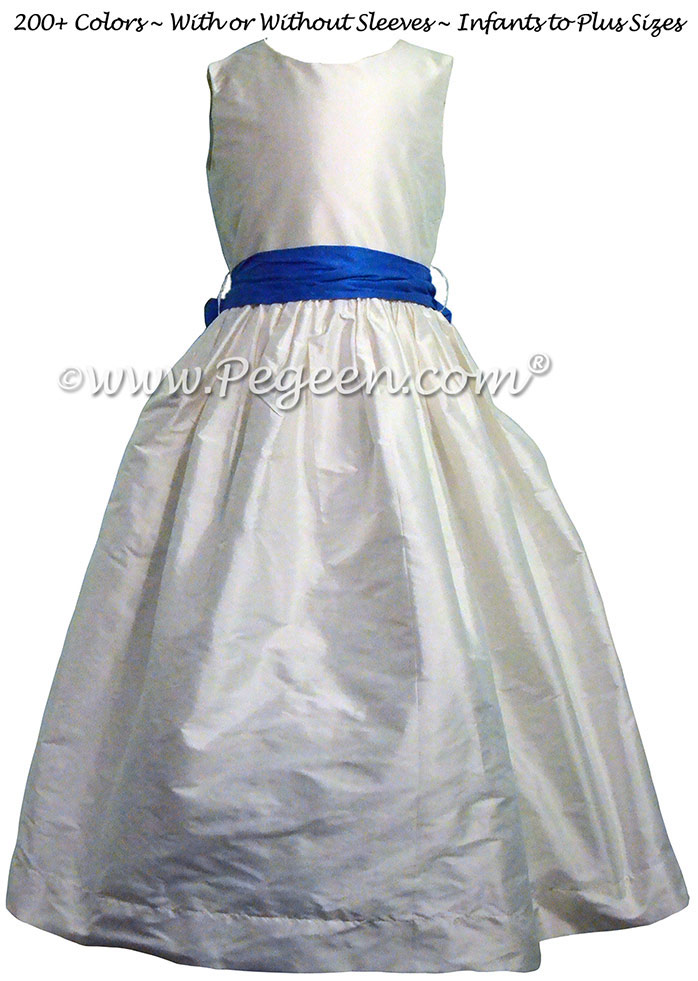Antique white and sapphire Jr. Bridesmaid dress style 388