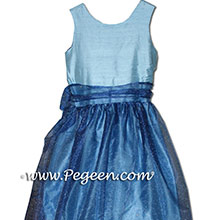 medium blue and navy junior bridesmaids  dresses