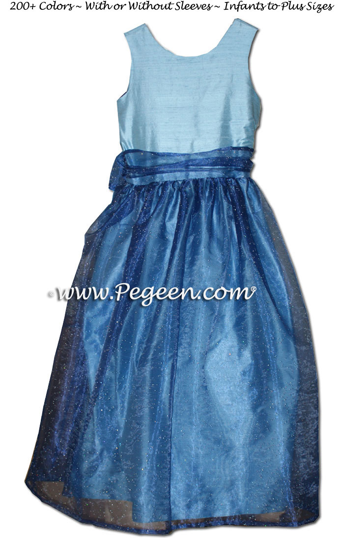 Tiffany Blue Flower Girl Dresses with Sparkle Organza Skirt Style 388